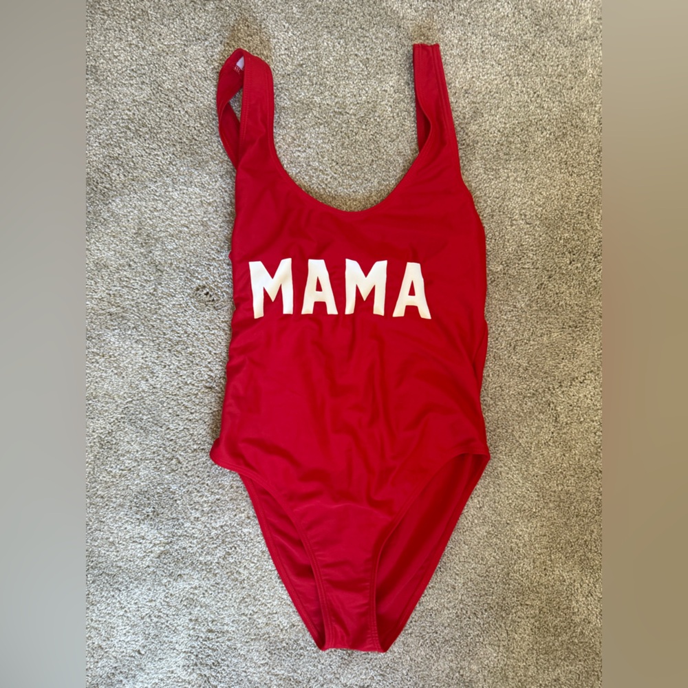 Red MAMA Graphic Swimsuit, size M